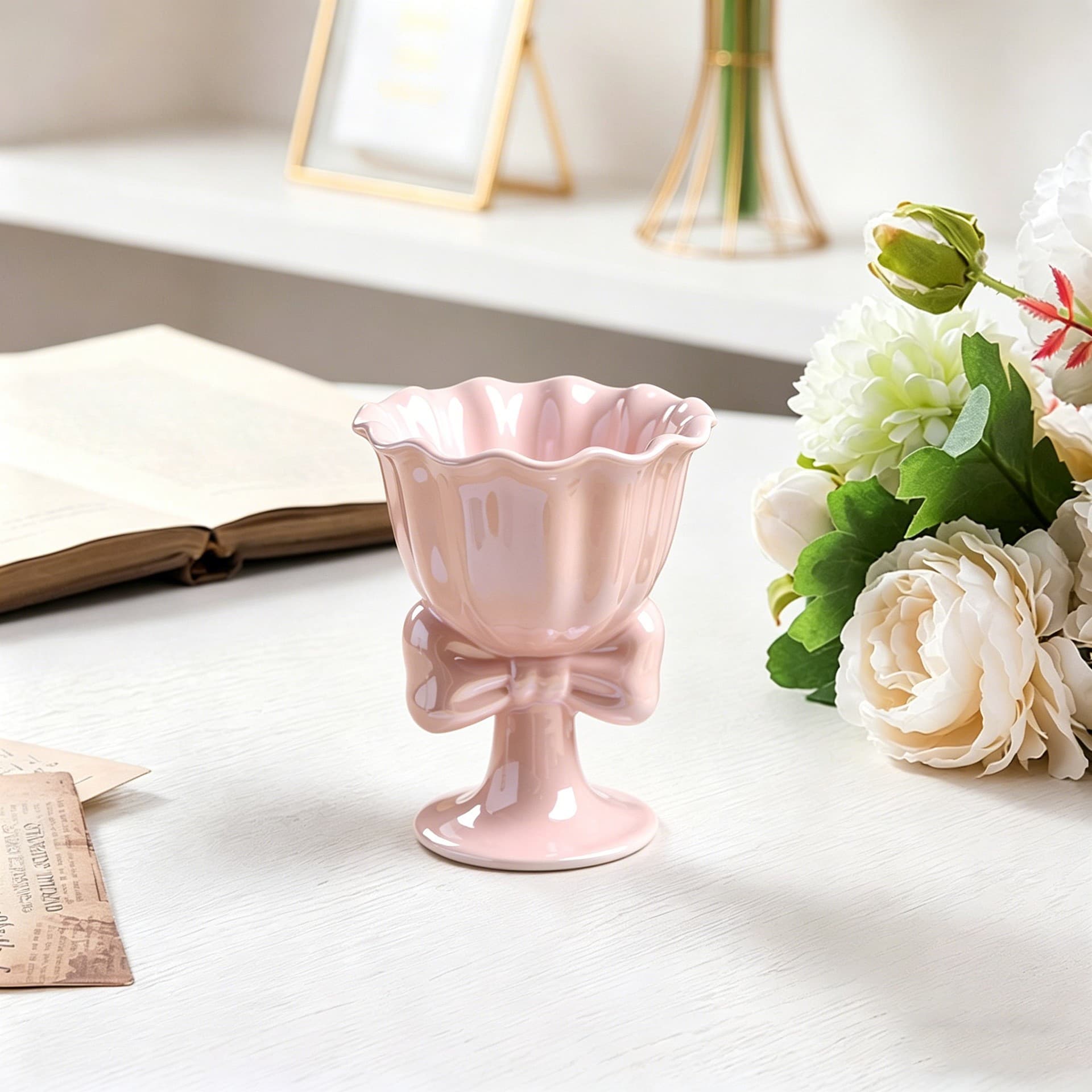 High-Appearance Petal Bow Design Mug Cute Girls Birthday Gift Souvenir Yogurt Ice Cream Cup