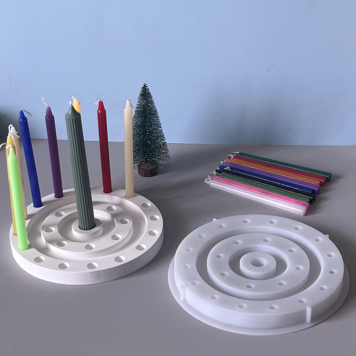 Multi-Hole Aromatherapy Candle Holder Silicone Mold Round Disc Candle Stand Support Plaster Resin Mold
