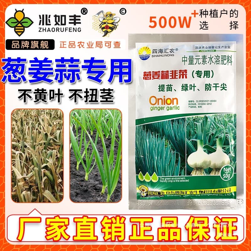 Zhaorufeng scallions, ginger, garlic, dried tips, yellow leaves, spots, root rot, early disease, leaf blight, nutrient deficiency, yield increase, one spray green
