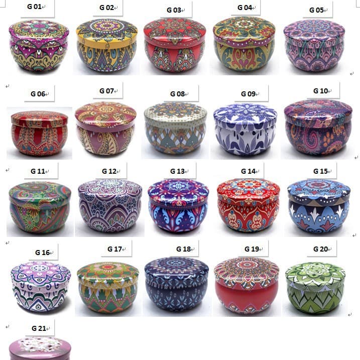 Factory Supply Tinplate Pear Syrup Candy Tin 70g-120g Popular Mixed Color Aromatherapy Tin Candle Jar