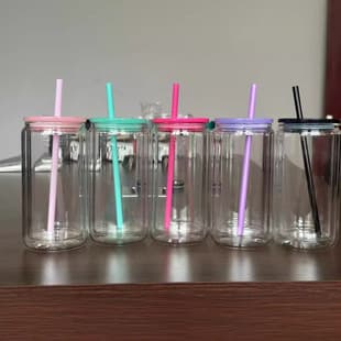 Amazon Cross-Border Sublimation Double-Layer DIY Glass Cup with Bamboo Lid Set, UV Custom Pattern, High Borosilicate Heat-Resistant