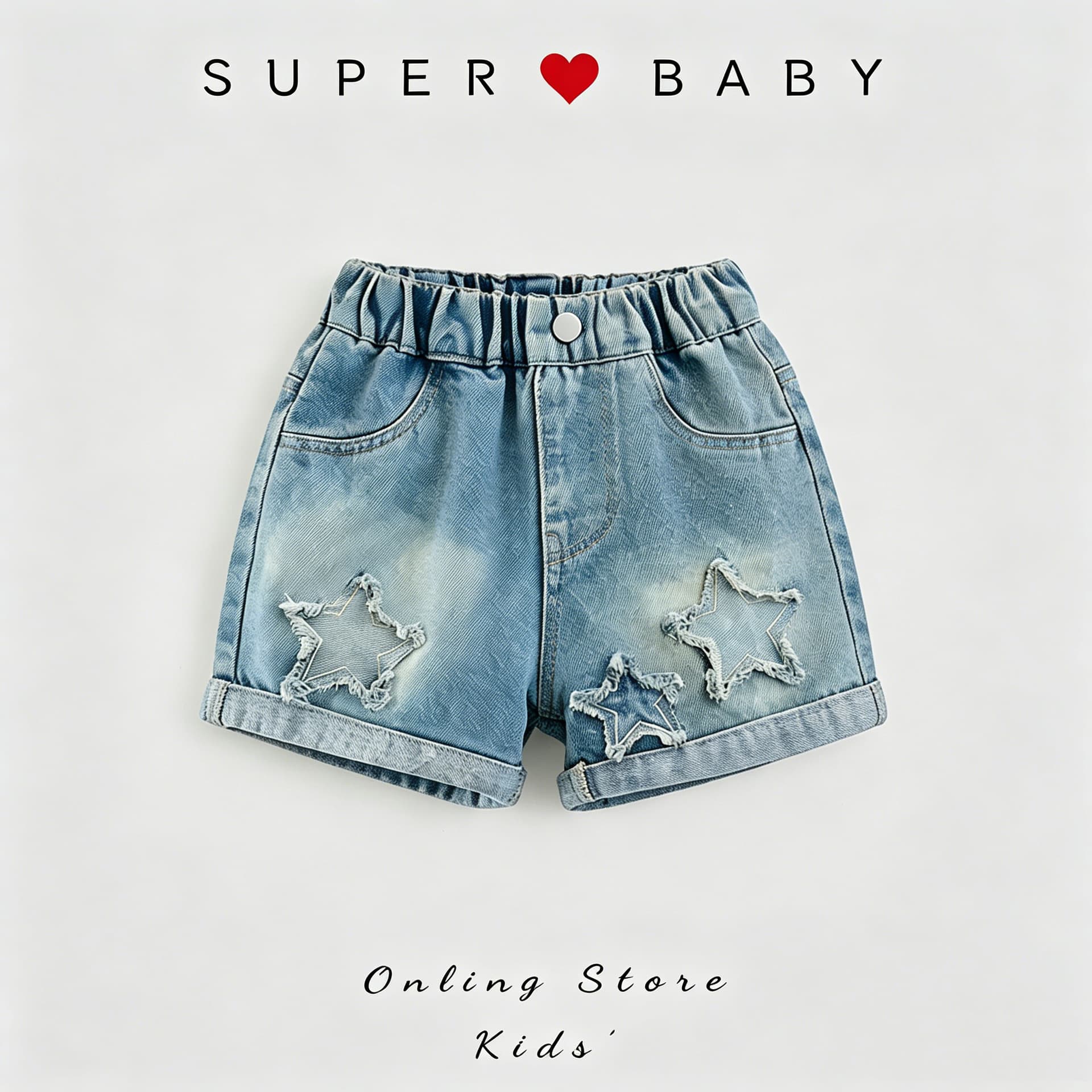 Star girls summer denim shorts 2026 new children's summer fashionable casual pants for big children three-quarter pants