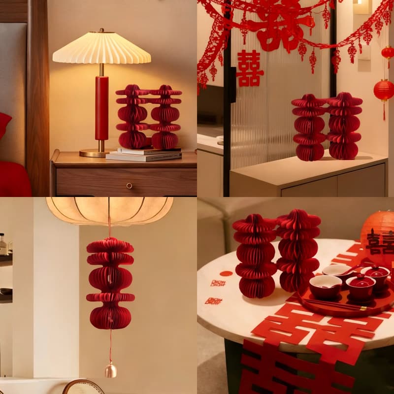 Wedding Decoration Ornament Double Happiness Honeycomb Ball Engagement Decoration Tabletop Display Wedding Room Setup Set