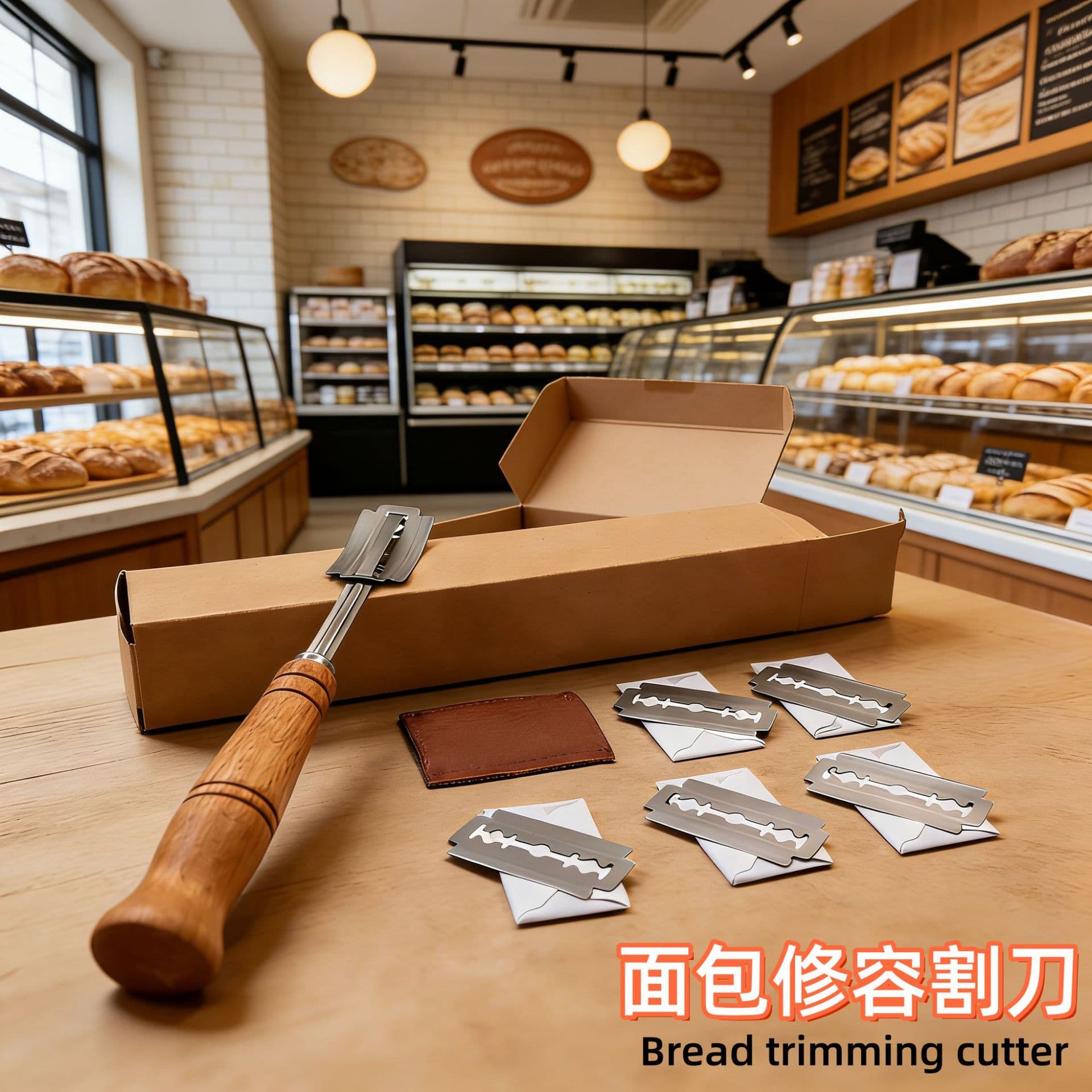 Cross-Border Baking Tools Stainless Steel European-Style Bread Shaping Knife with Wooden Handle Curved Knife Baguette Scoring Knife Dough Cutting Knife