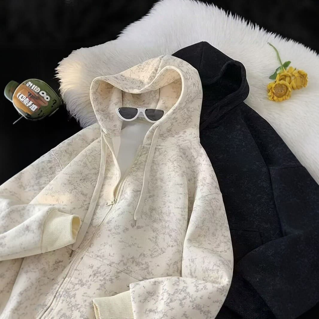 Double-Layer Hooded Tie-Dye Hoodie for Men, New Spring/Fall Loose-Fit Zip-Up Jacket, Youth Couple Top