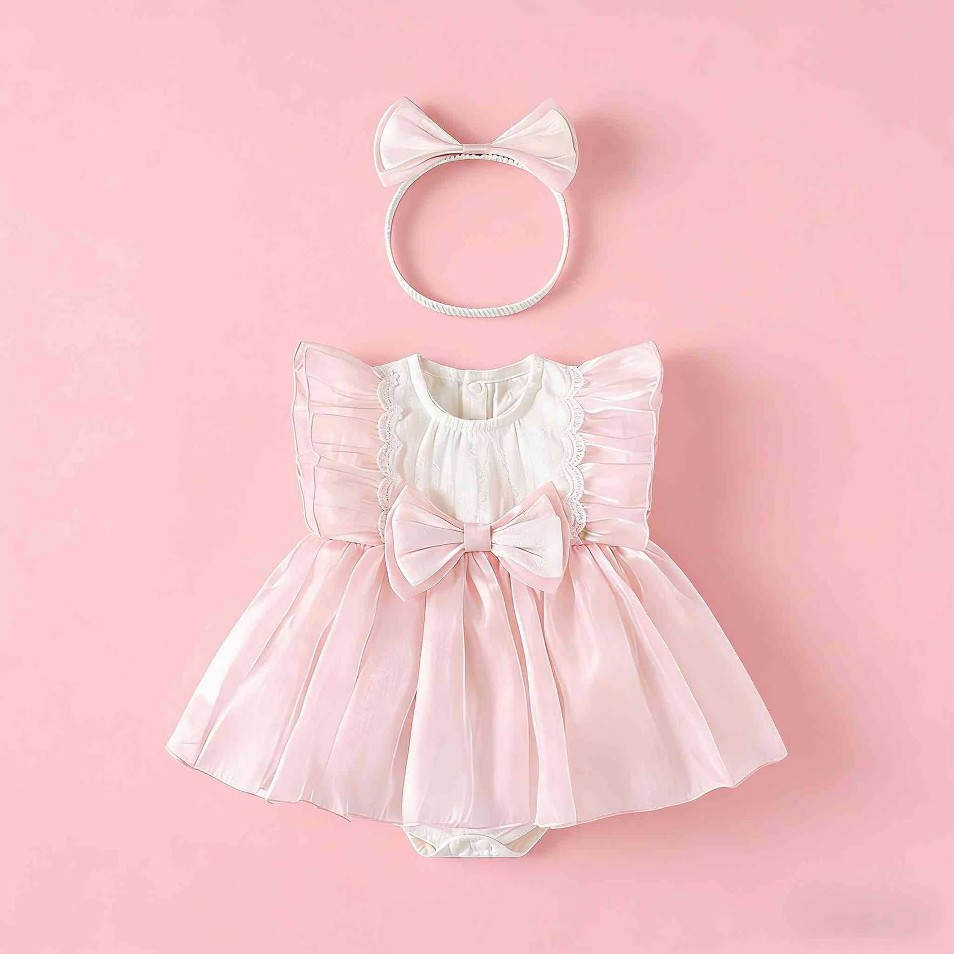 New Summer Children's Elegant Dress Cute Princess Baby Bodysuit Full Moon 100 Days Birthday Gown