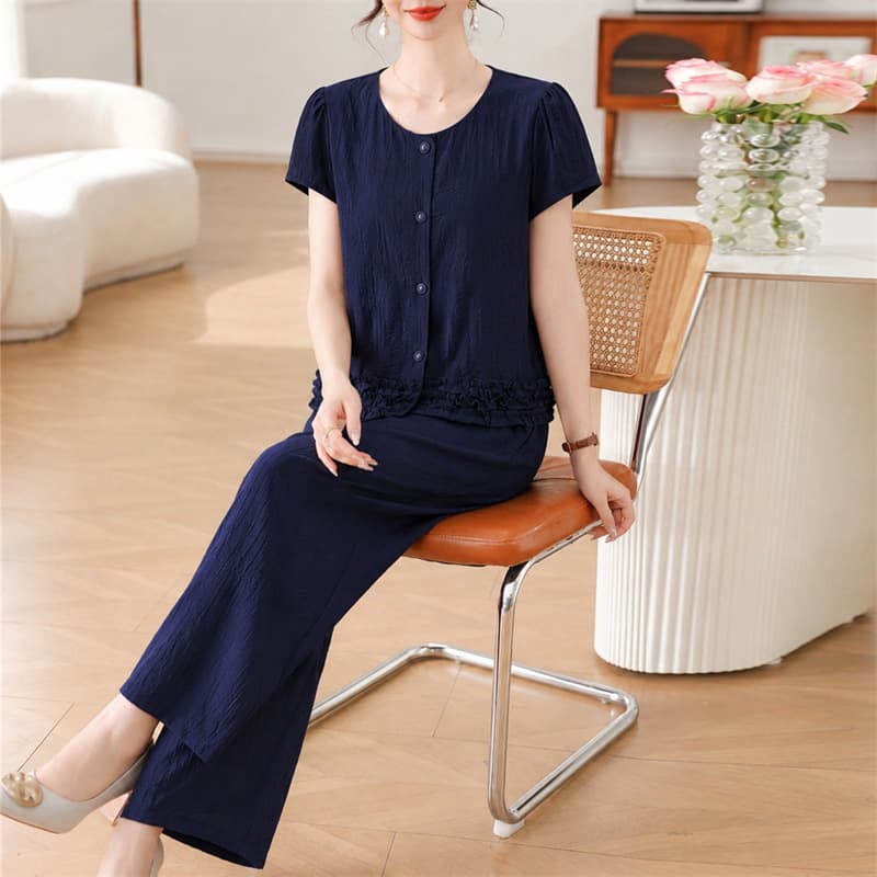 2026 Summer Slim Mid-Aged Women's Suit Summer Clothing 40-60 Years Old Mother's Short Sleeve Two-Piece Set