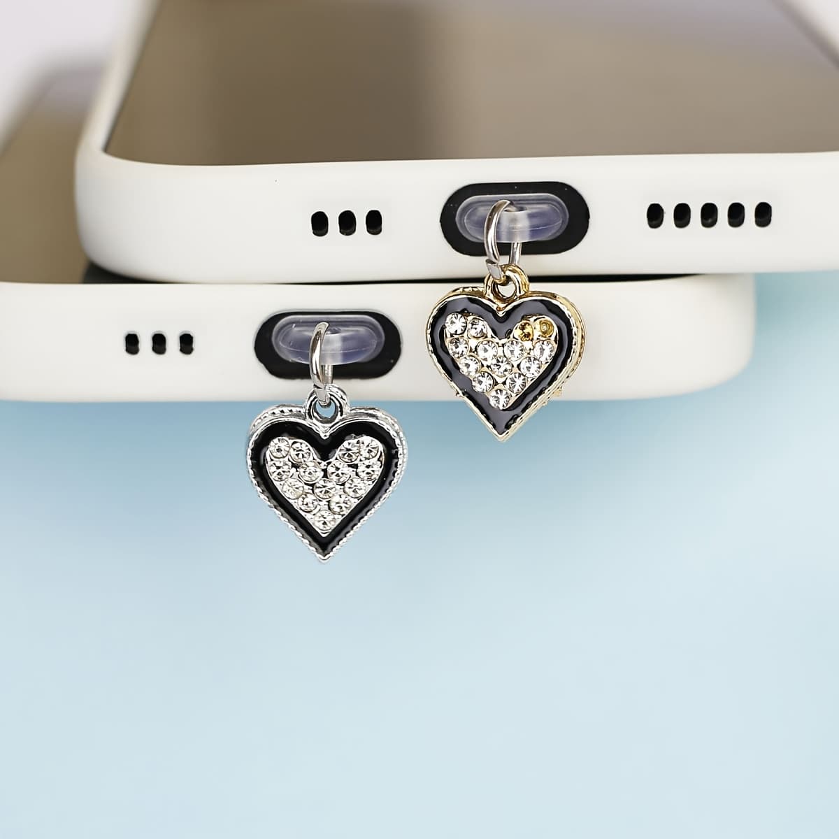 Heart-Shaped Rhinestone Phone Dust Plug Pendant DIY Accessory Apple Android Phone Temu Hot Seller