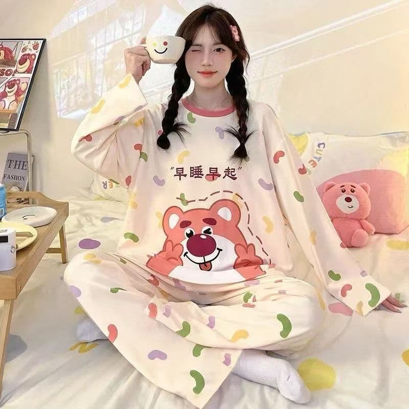 Stock Wholesale Women's Pajamas Spring and Autumn Long-Sleeve Autumn and Winter Homewear Women's Plus Size Simple Loose Set Cross-Border
