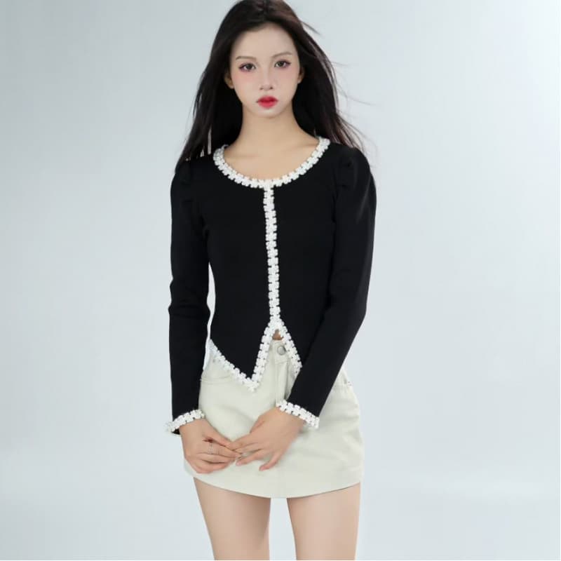 Hong Kong Style Hot Girl Design Lace Long Sleeve Knit Sweater Women's Fall Winter New Slim Fit Inner Layering Top
