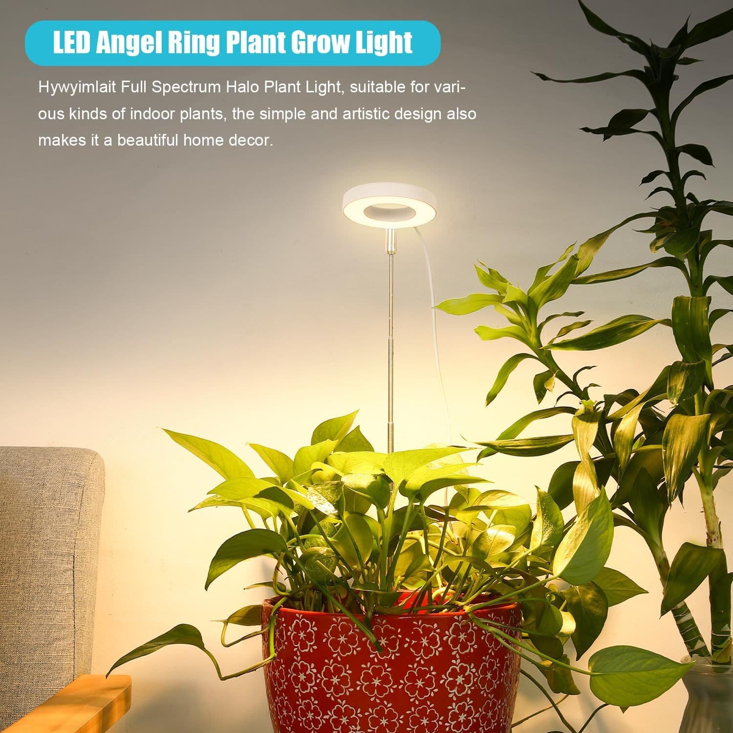 Adjustable LED Plant Growth Light with Angel Ring, Red/Blue/Warm Spectrum, Full Spectrum, and Dimming for Indoor Succulents
