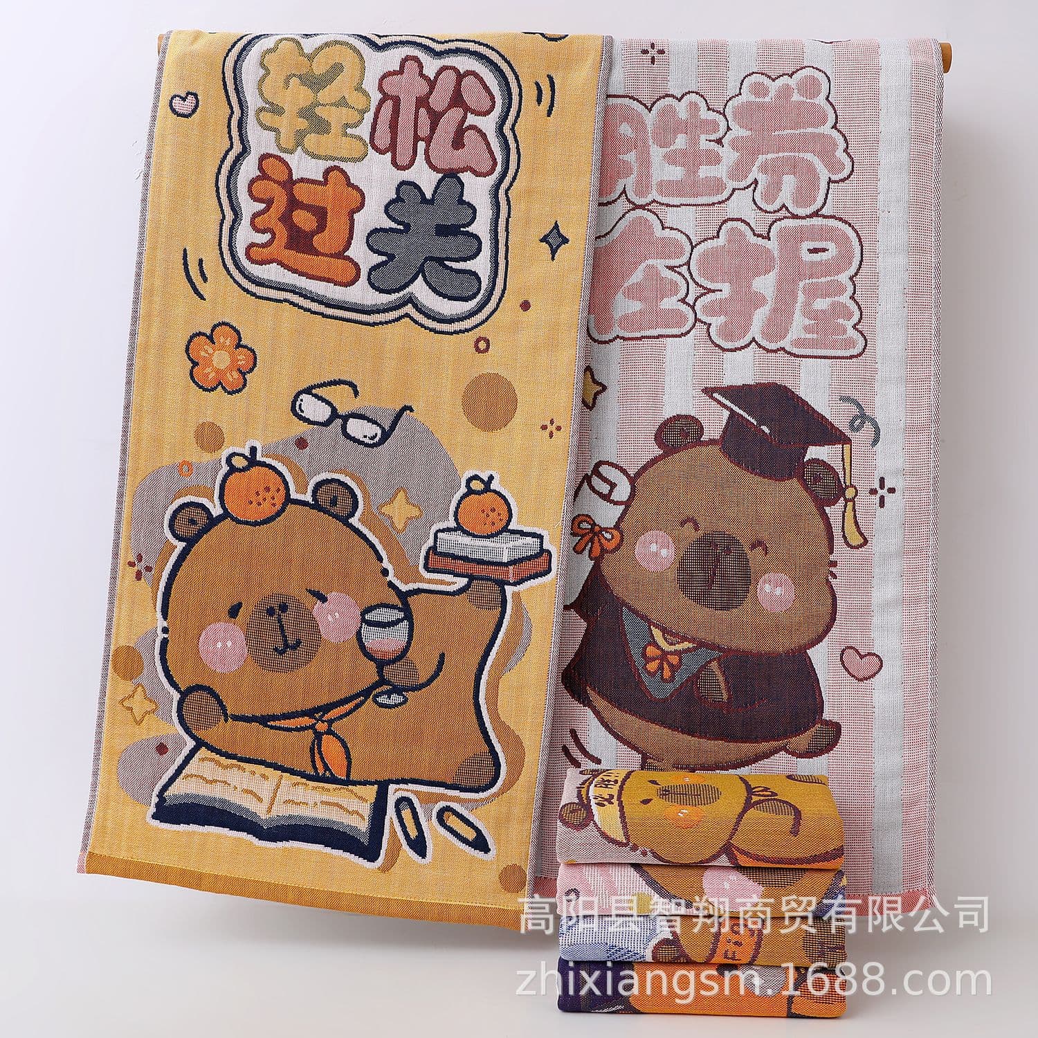 Pure Cotton Gauze Middle School and College Entrance Exam Cartoon Theme Towel Four-Layer Student Exam Face Towel Cotton Gauze Absorbent Quick-Dry