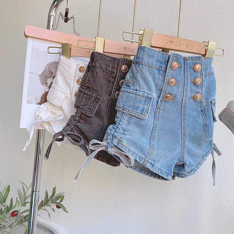 Girls shorts summer wear 2026 new Korean style children's style drawstring button jeans girls fashionable hot pants