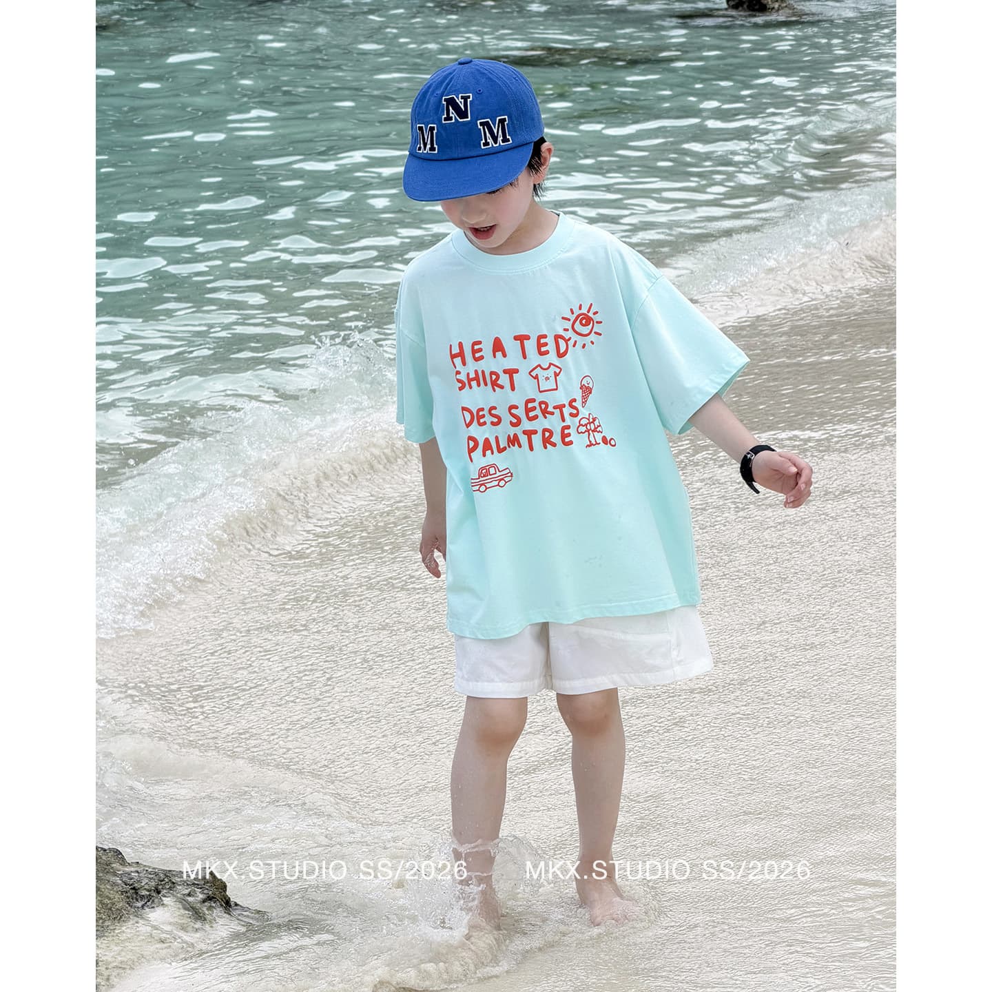 Maikexi Kids T-Shirt Boys Short Sleeve Summer 2026 New Style Boys Korean Letter Print Trendy T
