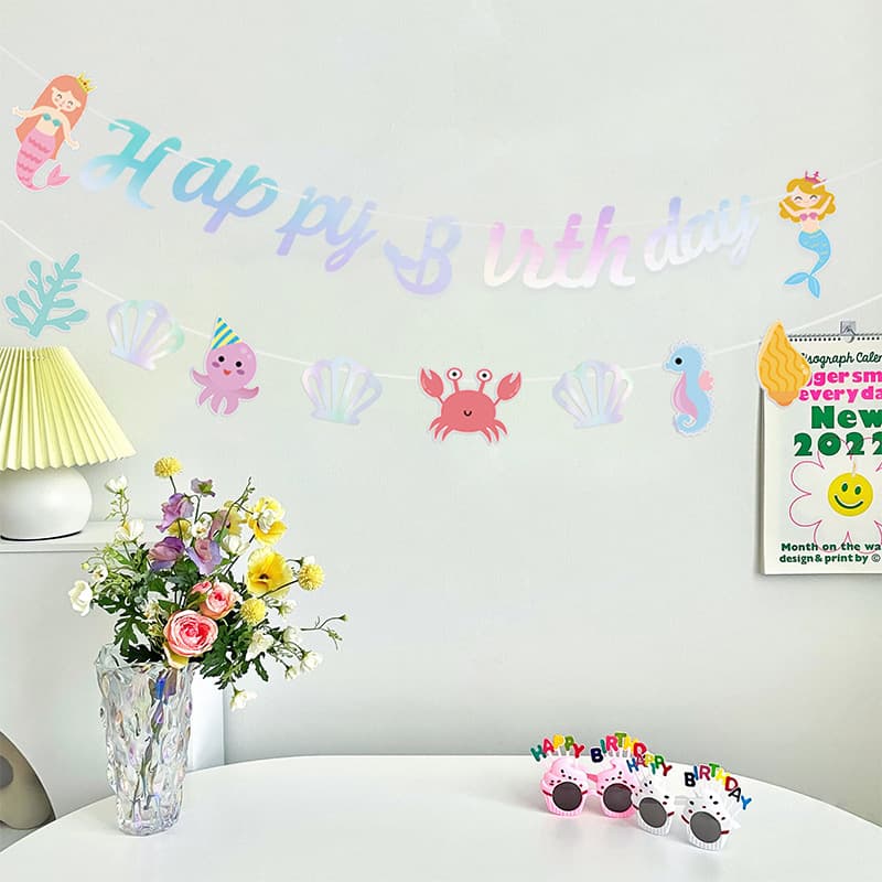 Cross-border Amazon Exclusive Mermaid Birthday Banner HAPPY BIRTHDAY Birthday Party Decoration