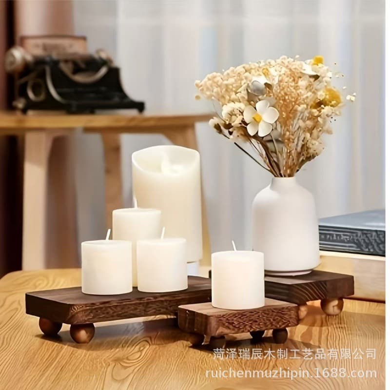 In Stock Simple Wooden Aroma Wax Display Stand with Legs, Desktop Decorative Stackable Wooden Holder