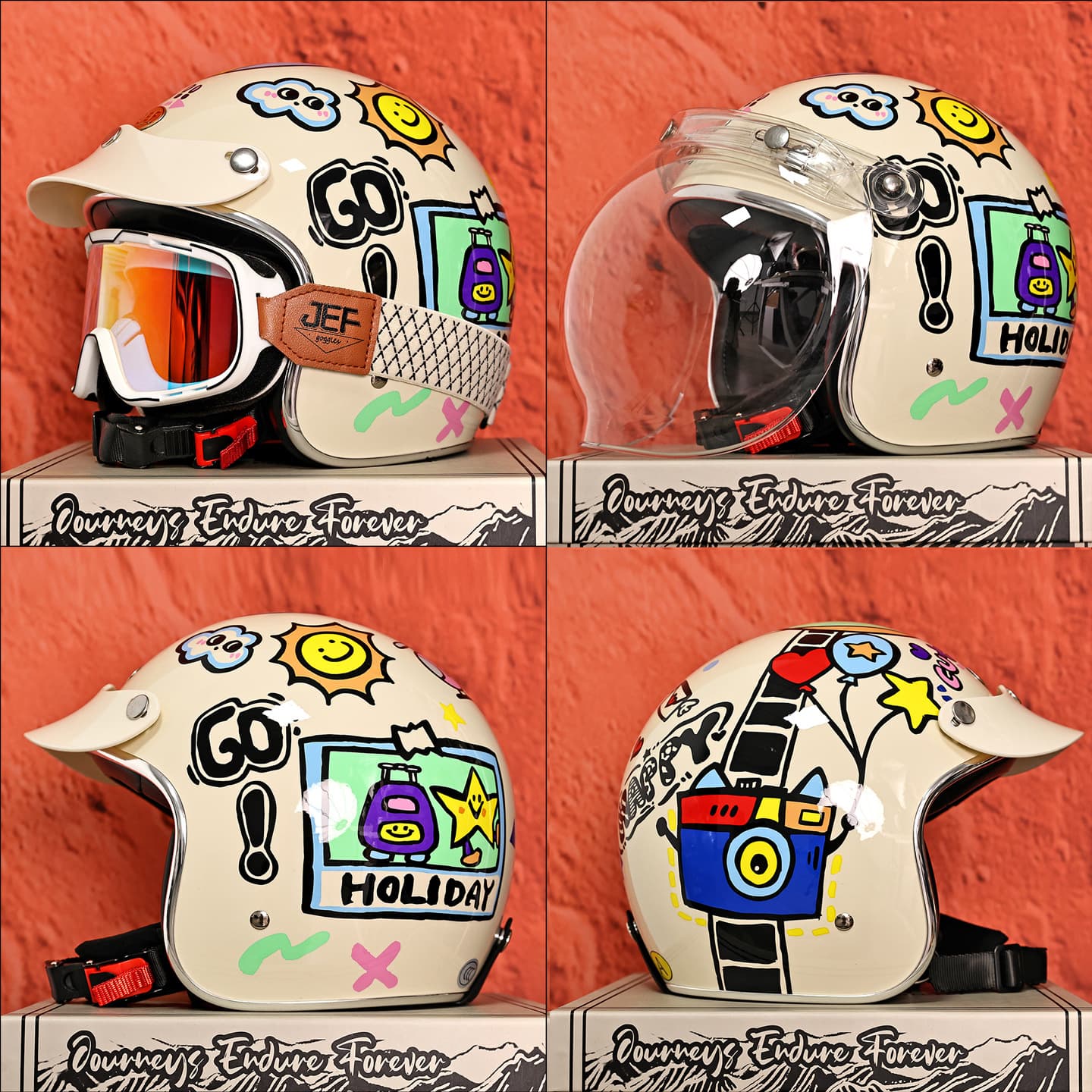 Taiwan JEF Retro Motorcycle Helmet Unisex 3C Four Seasons Riding Safety Helmet Autumn Winter 3/4 Helmet