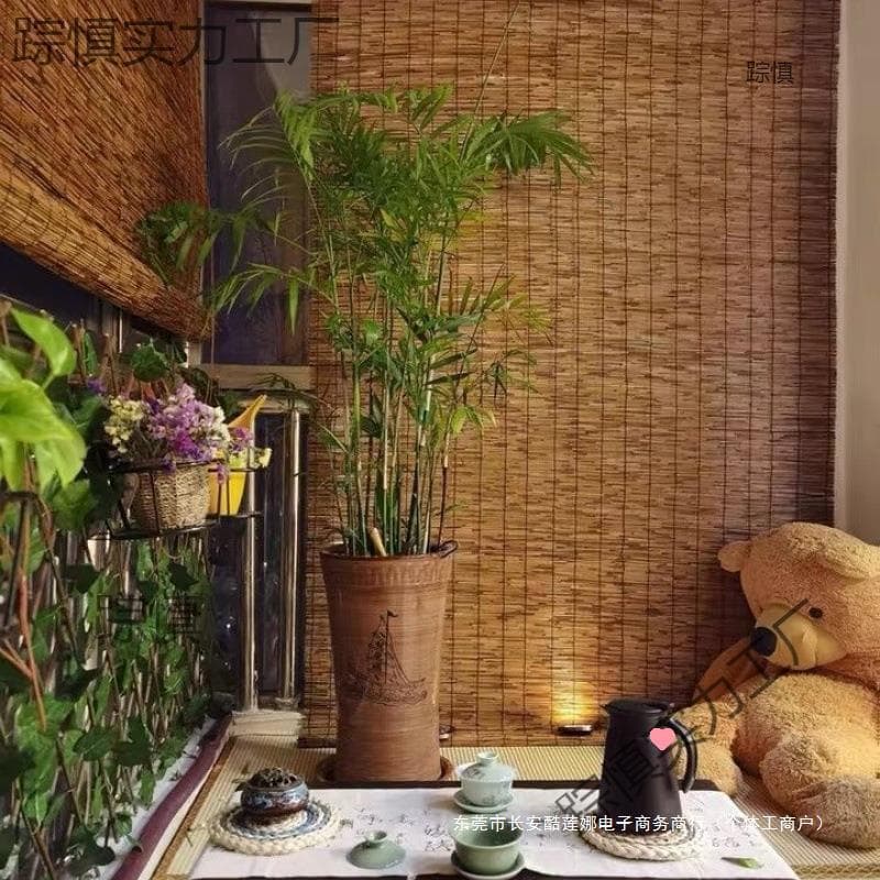 Reed Blinds with Full Shading - Roll-up Ready-made Curtains for Restaurant Wall Decoration