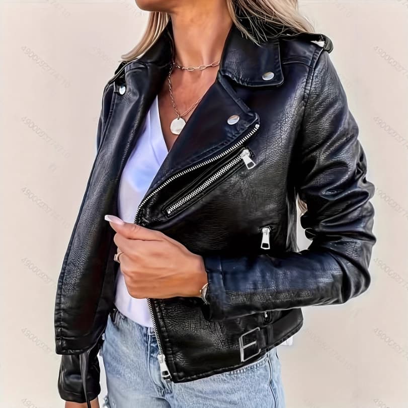 Cross-border European and American style new women's leather jacket black European and American foreign trade customized motorcycle style autumn jacket