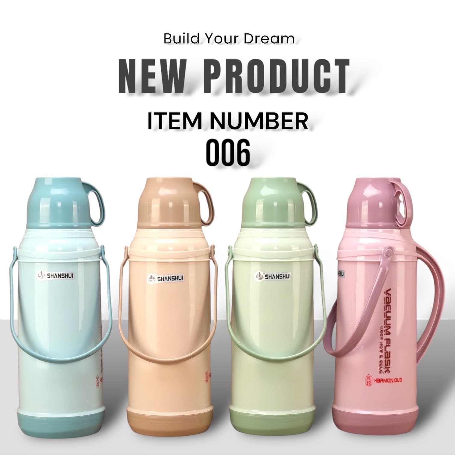 Shanshui 006 Plastic Thermos Flask, 2.0L Vacuum Flask for Tea and Boiled Water