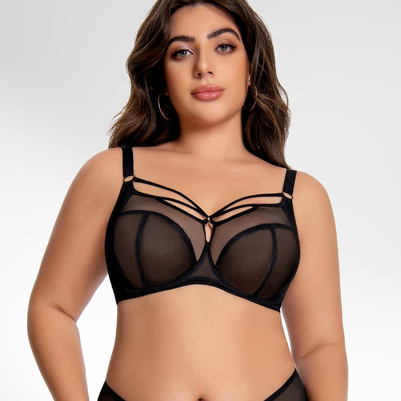 Cross-border Source Factory Full Figure Mesh Bra with Soft Underwire, Ultra-Thin, Side Shaping, Anti-Sag, Plus Size