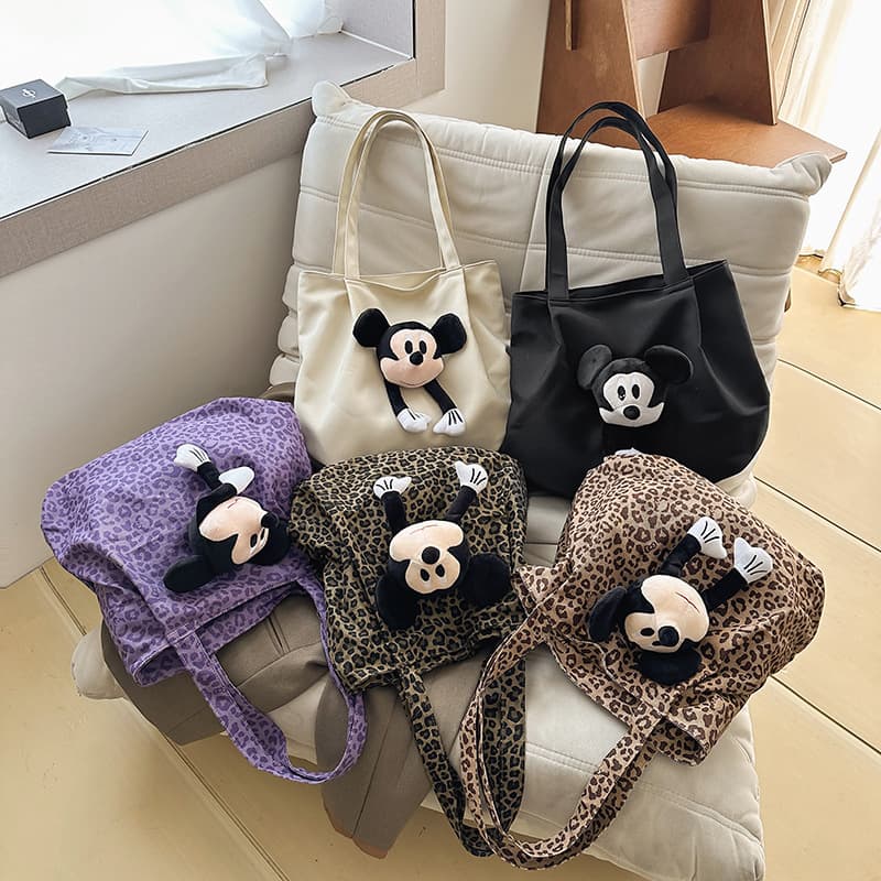 Bags for women 2025 new Mickey Korean style fashion canvas bag shoulder bag ins style leopard print large capacity tote bag