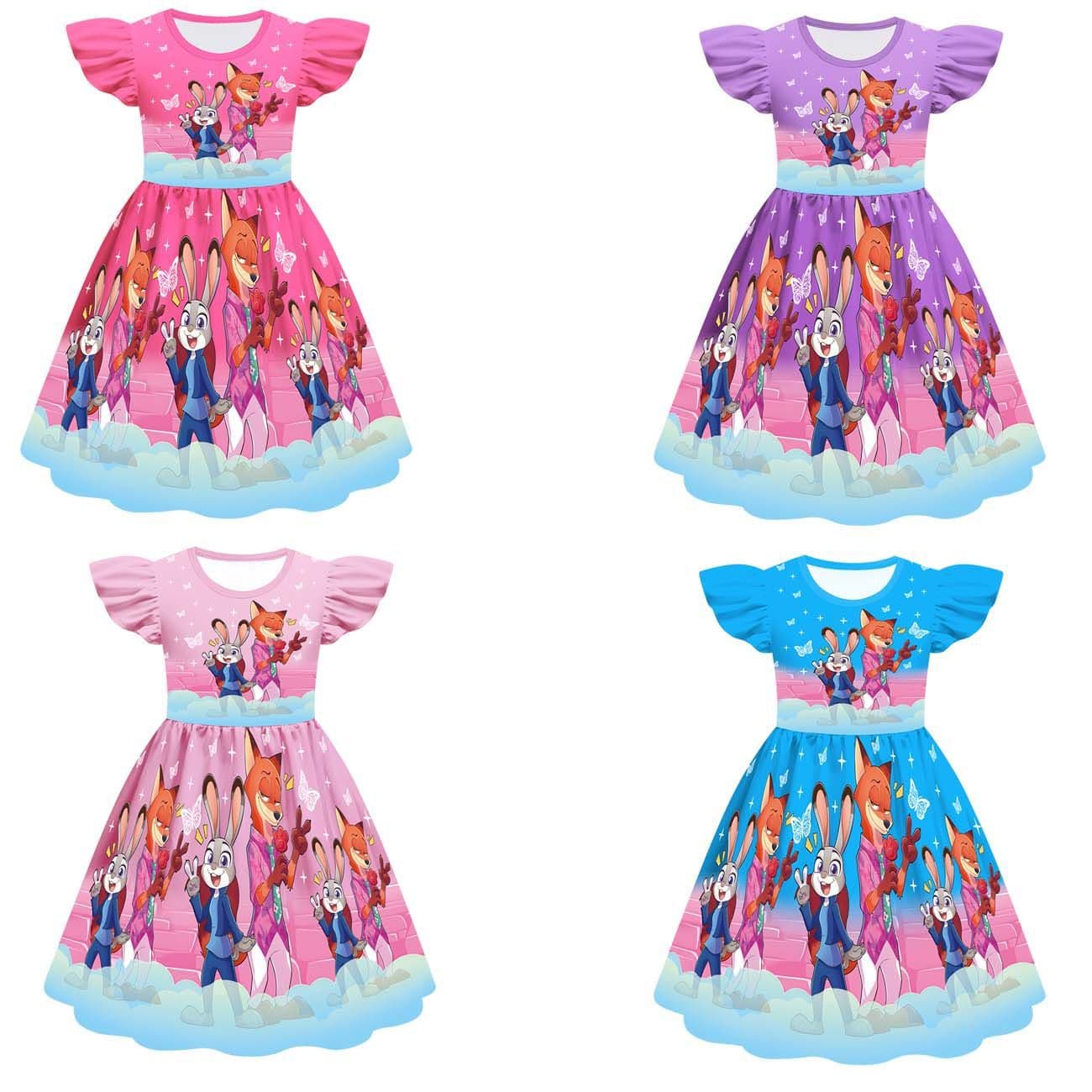 New Girls Flutter Sleeve Dress Cosplay Zootopia 2 Children's A-Line Dress 82843