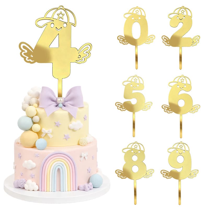 Cross-border new product golden acrylic number 0-9 cake insert baby first birthday dessert table decoration insert