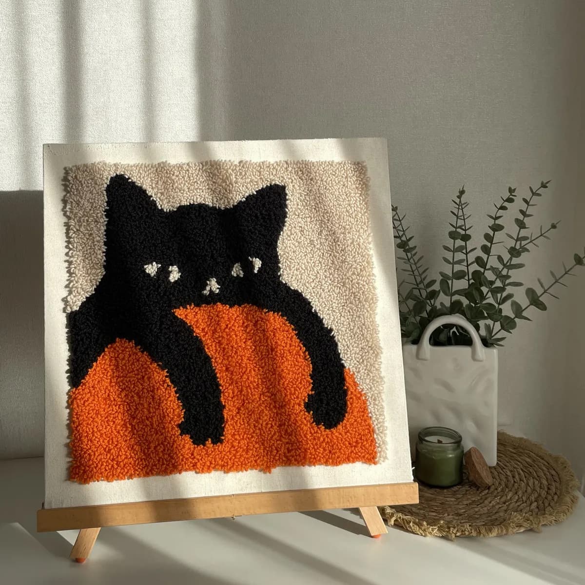 Poke Embroidery Manual DIY Material Kit 40*40, Art Decorative Painting, 3D Embroidery Cat Yarn Art Hanging Picture