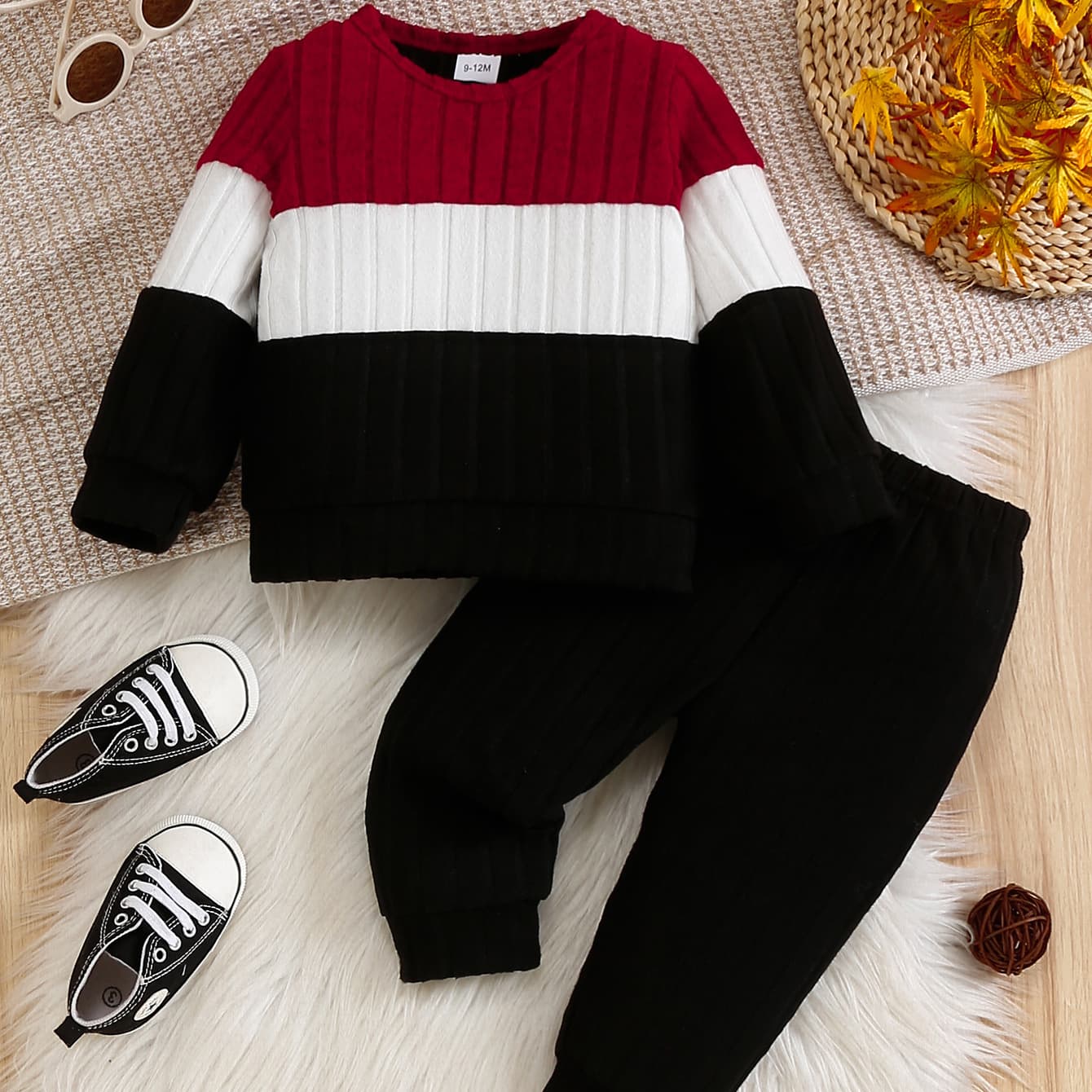 Cross-border Autumn Winter Boys Sweatshirt Set Color Block Patchwork Warm Long Sleeve Sweatshirt Casual Sports Two-Piece Set Wholesale