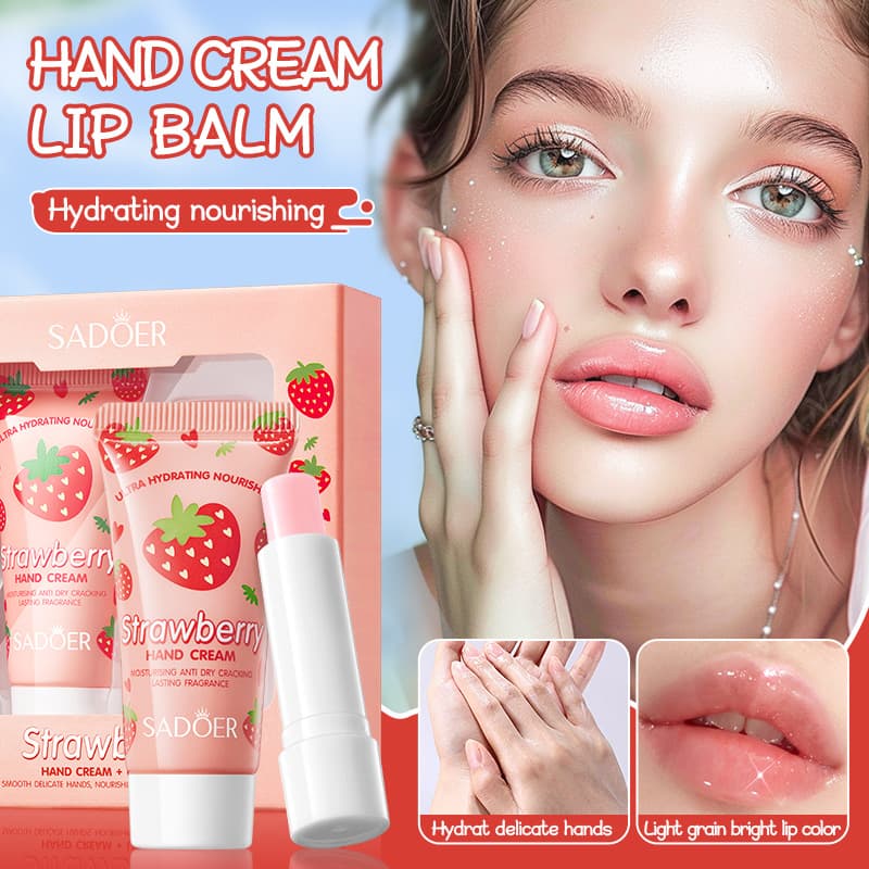 SADOER Cross-Border Strawberry Hand Cream and Lip Balm Fruit Series Gift Set Autumn and Winter Lip Balm Export Skincare