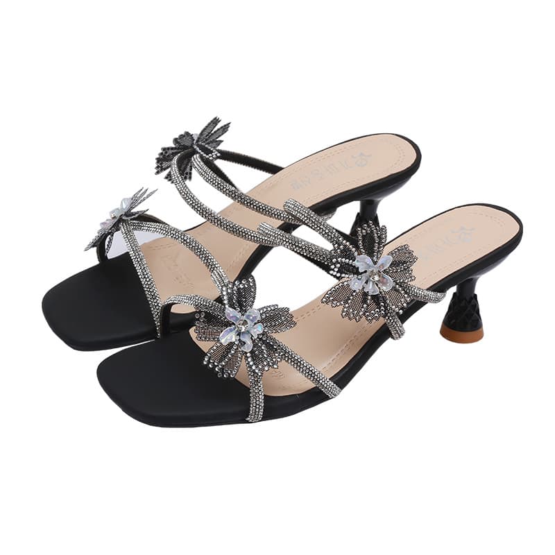 2026 Summer New Women's Sandals Slippers High Heels Open Toe Sparkly Rhinestone for Dresses
