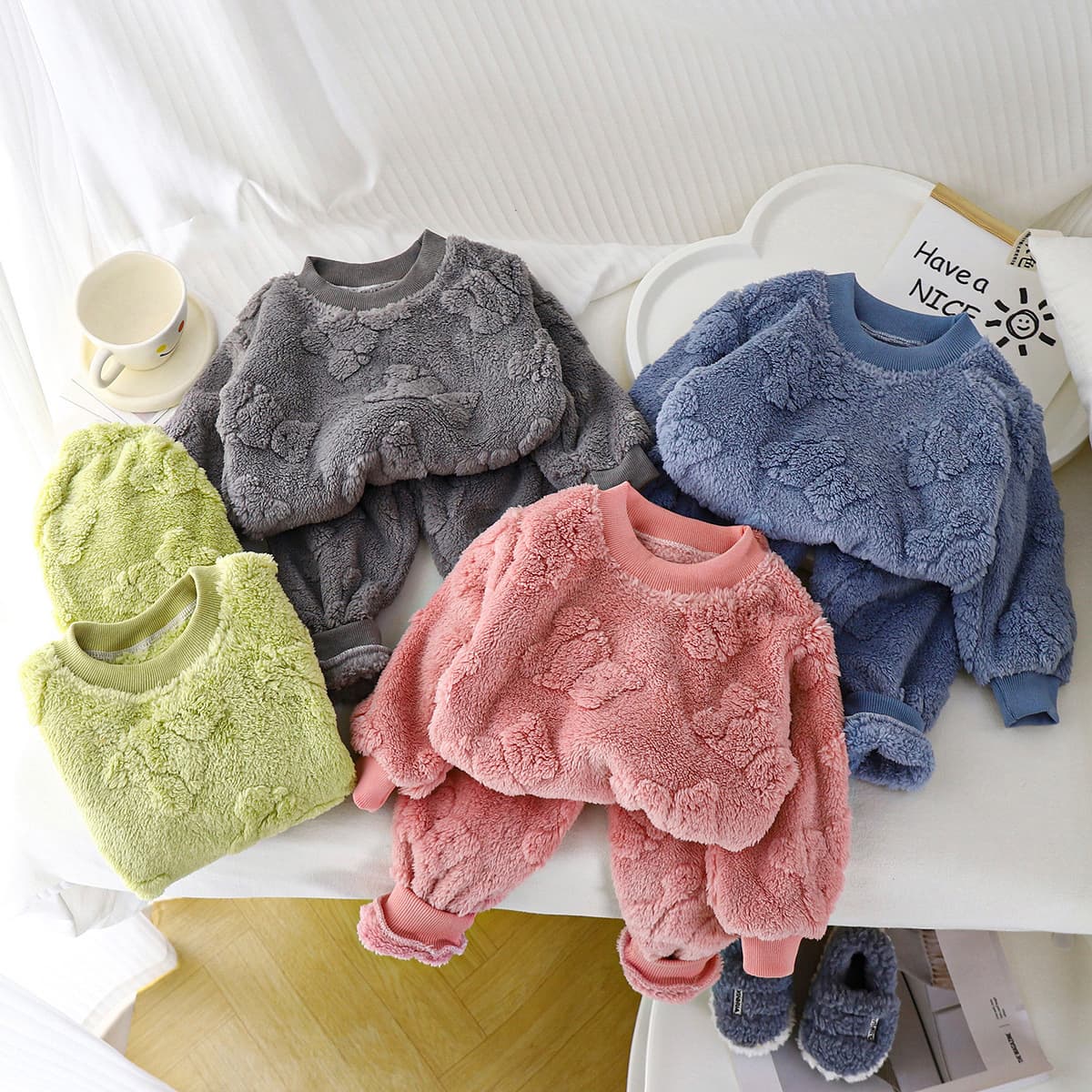 Children's Pajama Set Winter New Baby Fleece-Lined Thickened Boys' Homewear Girls' Warm Clothing Kids' Apparel