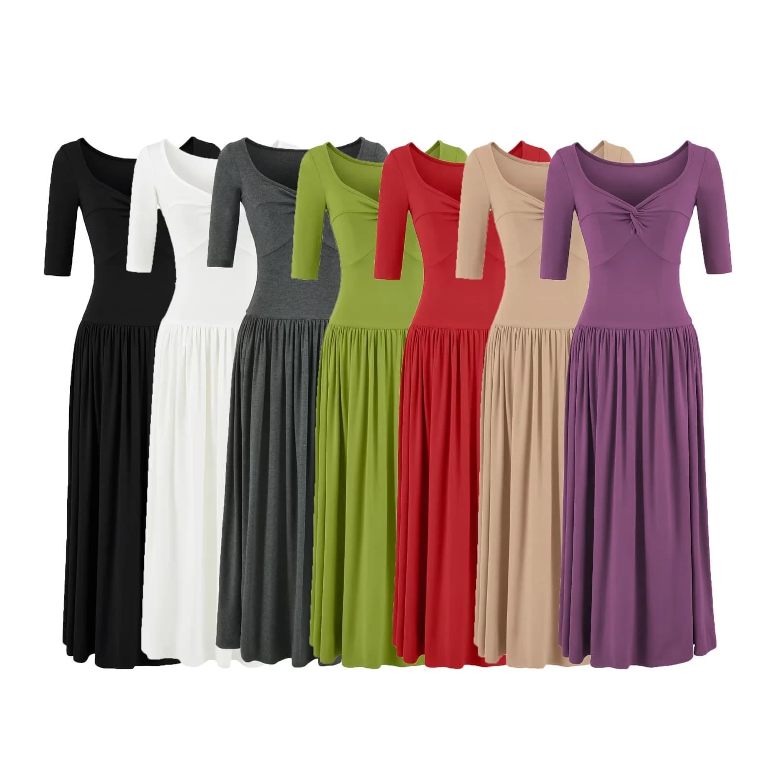 Pure Desire Purple Medium Sleeve V-Neck Dress Women 2026 Summer New Gentle Lazy Elegant Slimming Long Dress