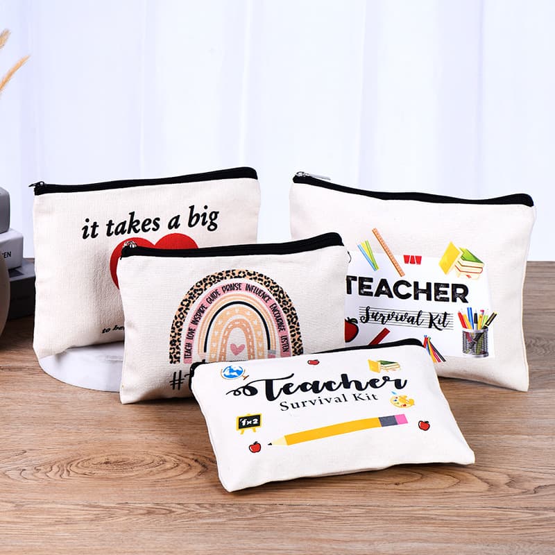 Wholesale blank canvas zipper bag portable cosmetic bag customized large capacity advertising cotton pen bag with printable LOGO