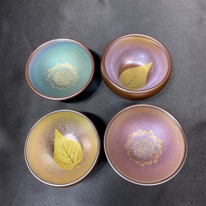 Jianyang Jianzhan Pair Cup Set, Gongfu Tea Cup, Iron Body Personal Cup, Gold and Silver Inlaid Master's Cup