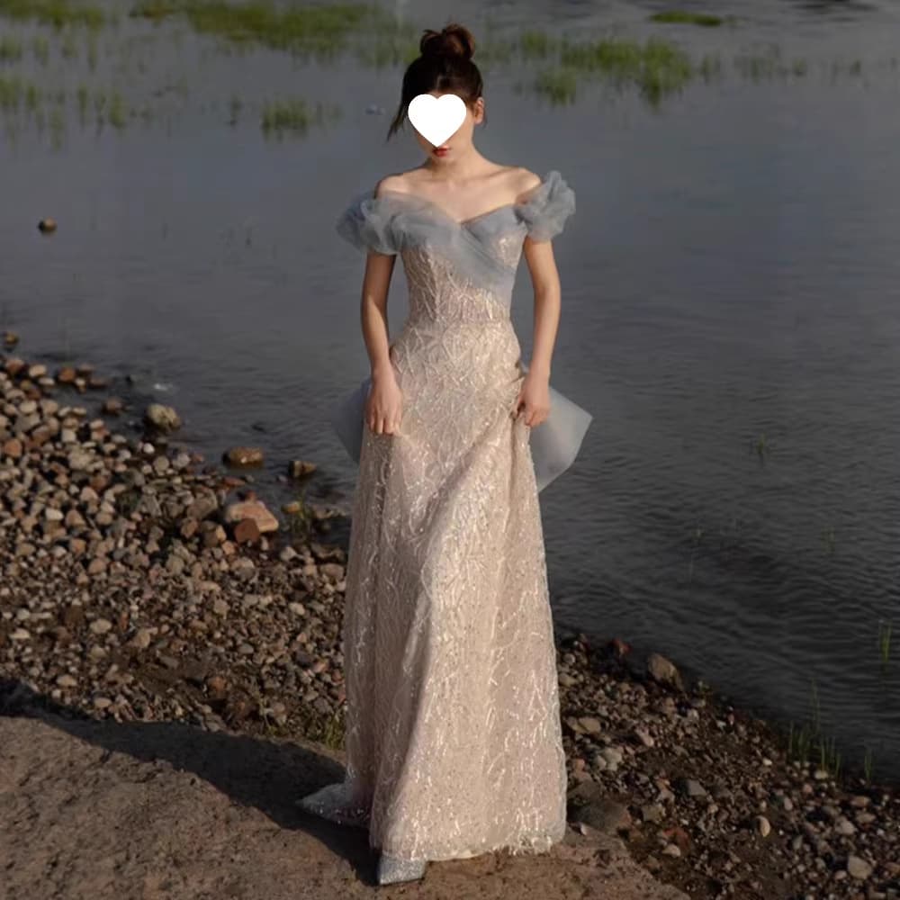 Cross-border French Evening Dress Luxury Niche One-Shoulder Hostess Women Engagement Toast Dress Bride High