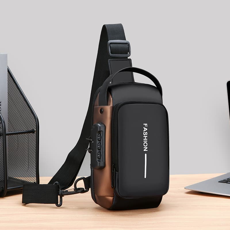 Cross-Border Multi-Function Password Lock Fashion Chest Bag for Men, Large Capacity Portable Commuter Motorcycle Phone Bag, Crossbody Single Shoulder Bag
