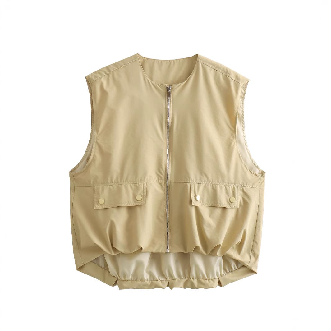 Cross-border Women's Fashion 2024 Spring/Summer New Arrival European and American Style Loose Pleated Hem Vest Top for Women