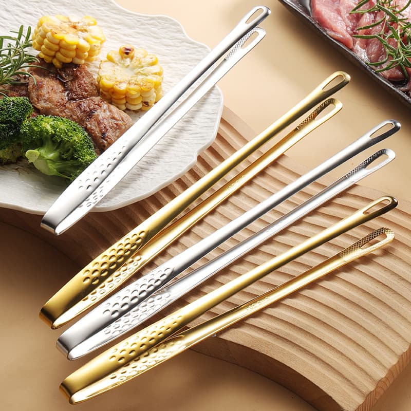 Korean-style 304 Stainless Steel BBQ Tongs Food Tongs Non-slip Grilling Tongs for Home Use Thickened Buffet Tongs