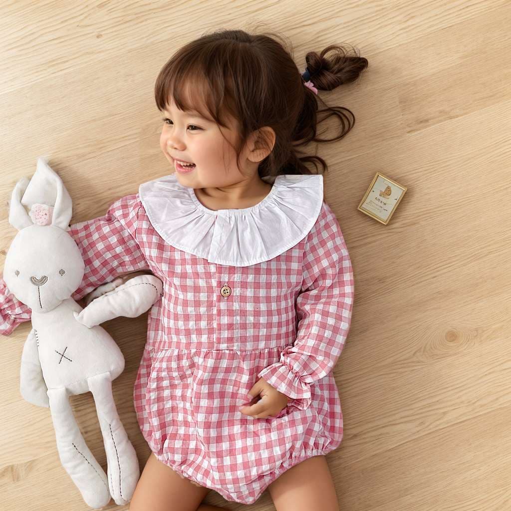Spring Autumn Baby Romper Plaid Long Sleeve Girl Autumn Winter Korean Style Ins Bodysuit Newborn Clothes