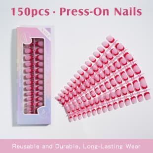 European and American Hot Selling French Style Wearable Nails Pre-Made Nail Strips Full Size 150 Pieces Finished Nail Tips Cross-Border Wholesale Fake Nail Stickers