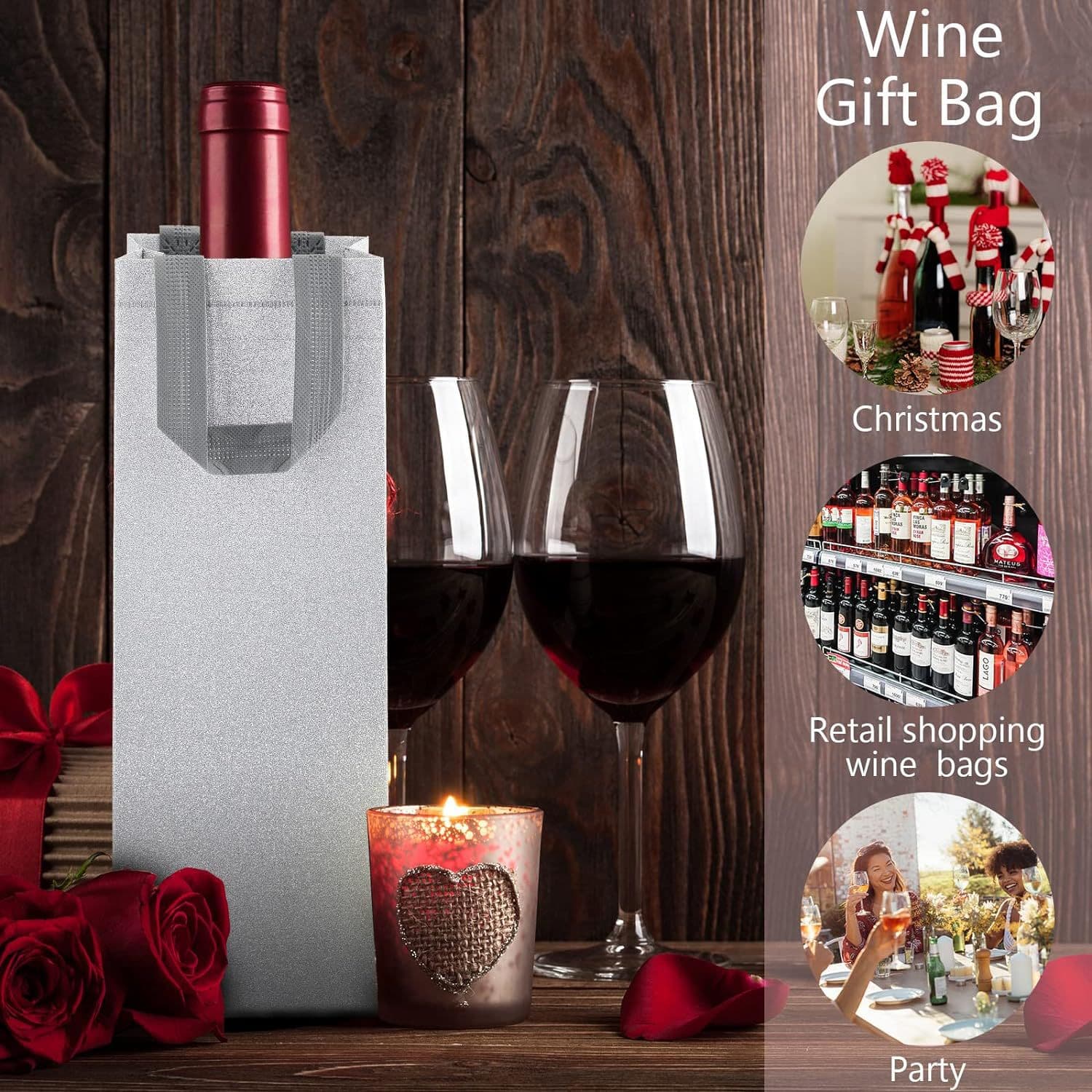 Cross-border Trade Drop Shipping Red Wine Glitter Silver Bag Red Wine Wine Handled Bag Cloth Bag Wholesale