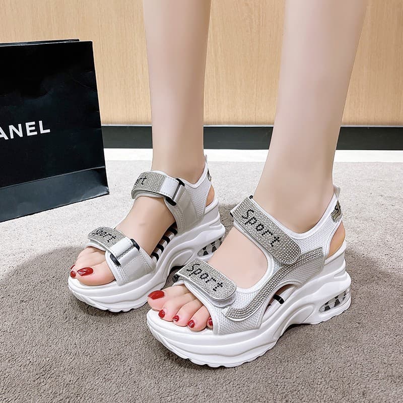 Wholesale Wedge-Heeled Thick-Soled Ready-To-Ship Large Size 2025 Sports Sandals Platform Roman Women's Velcro Design Comfortable