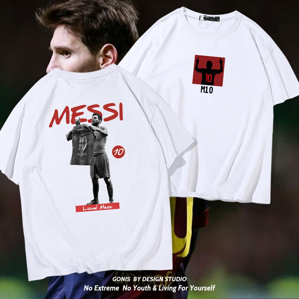 Messi Jersey Printed Short Sleeve T-Shirt Summer Cotton Loose Half Sleeve Top 2021 New Trendy Clothes