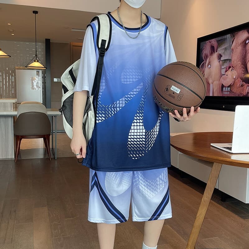 Short Sleeve and Shorts Set, Men's Breathable Ice Silk Basketball Suit, Youth Sports Training Wear, Little Boys' Parent-Child Outfit
