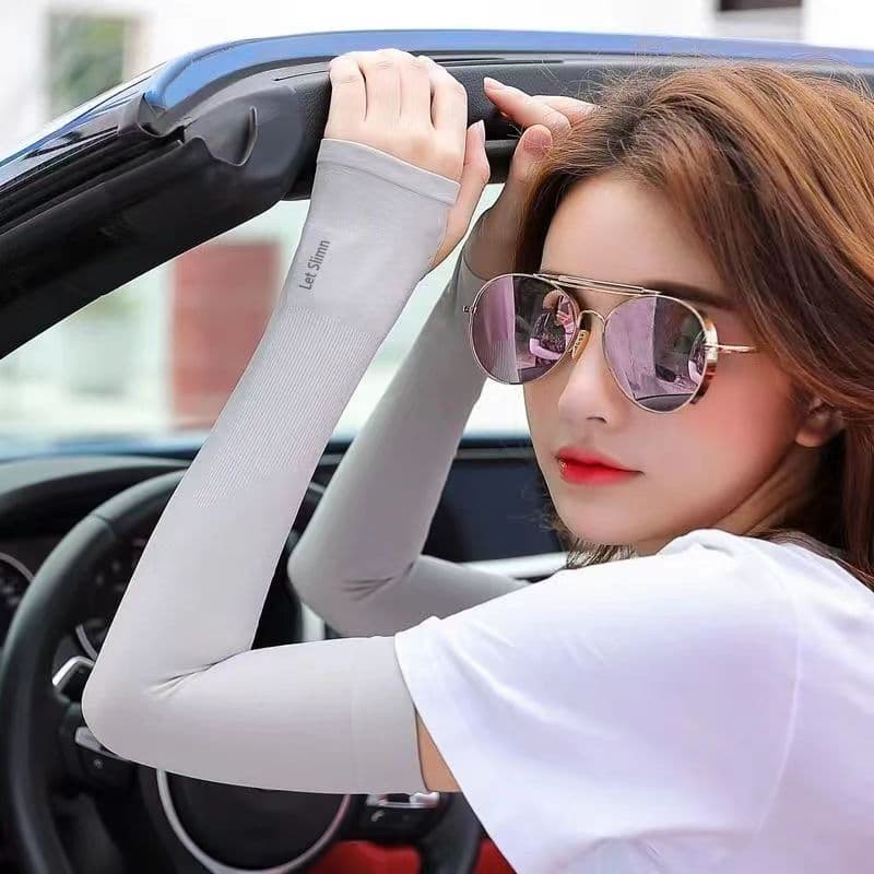 Men's and Women's Ice Silk Sun Protection Arm Sleeves, Cooling Thin Extended Length Driving Arm Covers, UV Protection Arm Sleeves