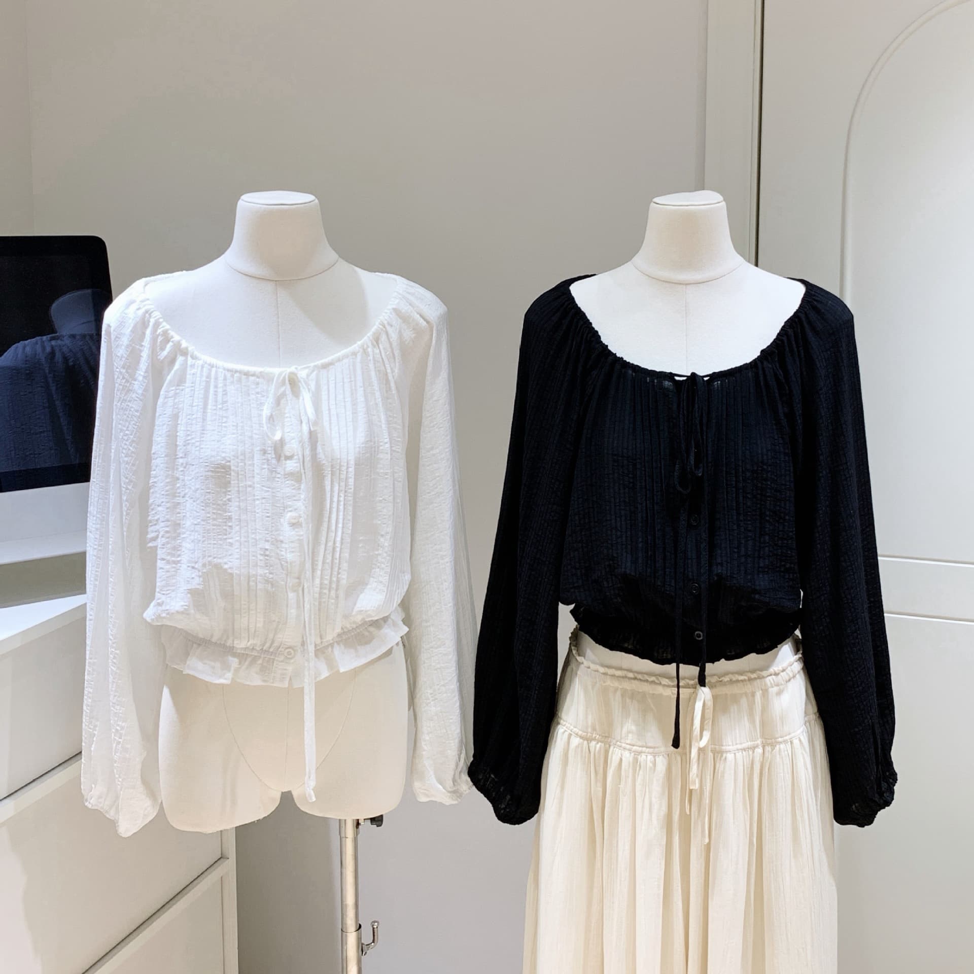 Oxygen textured waist lace-up shirt French casual slimming white shirt spring and summer tops for women