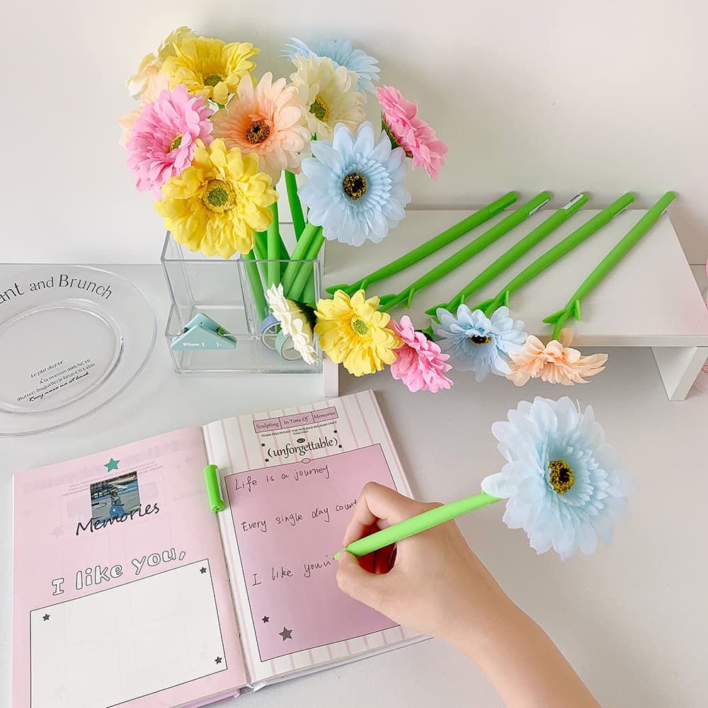 Girl Simulation Flower Gift Pen Student Sunflower Journal Pen Creative Writing Pen Holiday Gift Stationery Pen