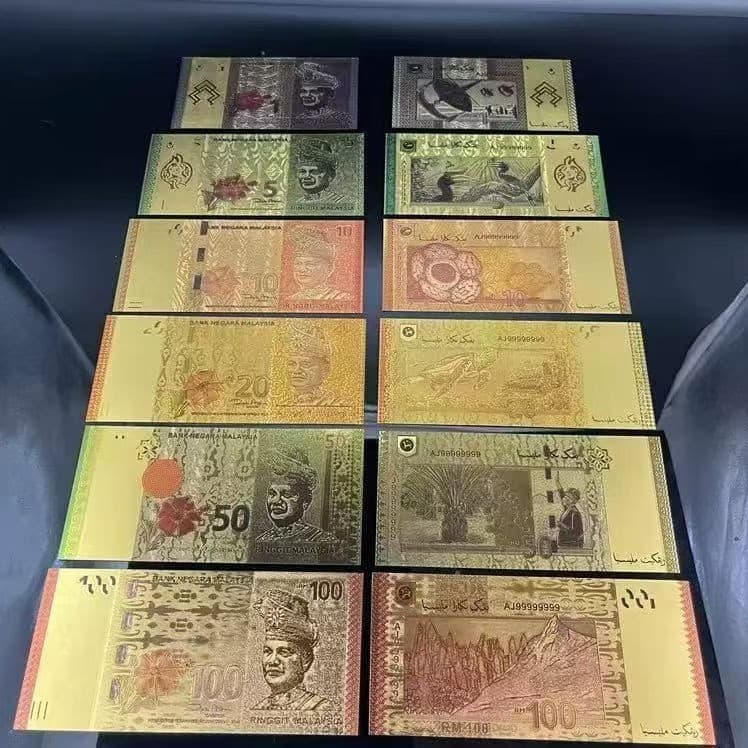 Factory direct supply of Malaysian golden plastic gold foil banknotes, cross-border handicrafts, peripheral commemorative banknotes, gold foil coins